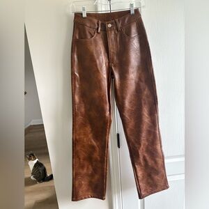 XS 12th Tribe Brown Faux Leather Pants